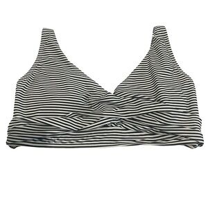 NipTuck cream and black striped swim top. Build in pads and adjustable straps.